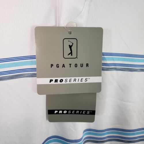 PGA Tour ProSeries Golf Polo Shirt Athletic Fit UPF 50 Striped White Blue Sz XXL - Picture 5 of 8