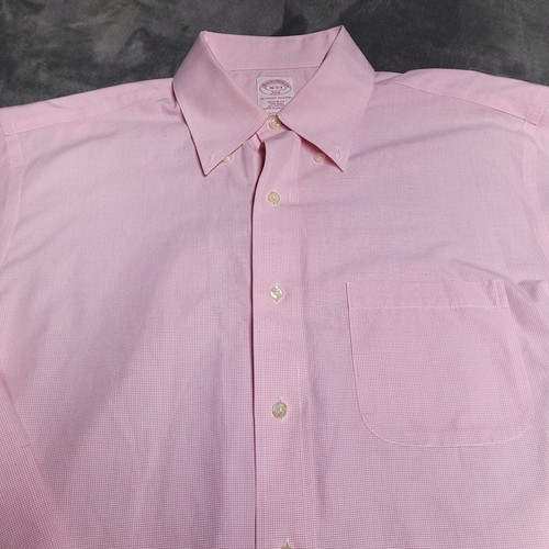 Brooks Brothers 347 Mens Polo Shirt Pink Checkered Long Sleeve Collar 16 2/3