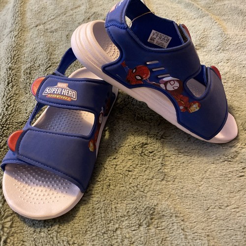 Boys Blue Adidas Marvel Super Hero swim Sandals New With Box Size 2 - Picture 11 of 13