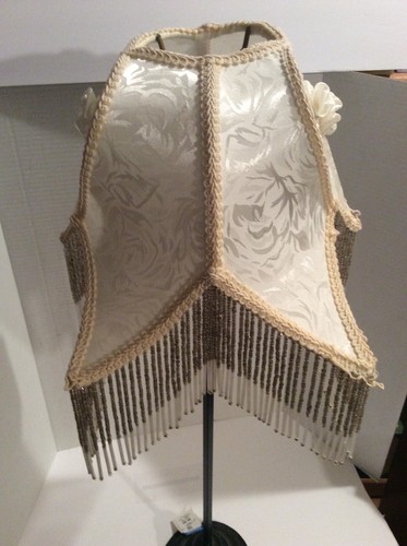 DALE TIFFANY WHITE SILK w/ IVORY BRAID BEADED LAMP SHADE - Picture 6 of 13