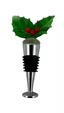 Art Glass Green Red Wreath Christmas Wine Bottle Stopper