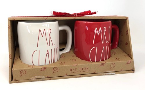 Set tazze Rae Dunn Mr. and Mrs. Claus rosso e bianco regalo di Natale HTF - Foto 2 di 5