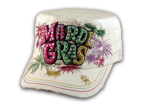 Raised 3D Mardi Gras on White Cadet Hat Military Cap - Picture 3 of 4