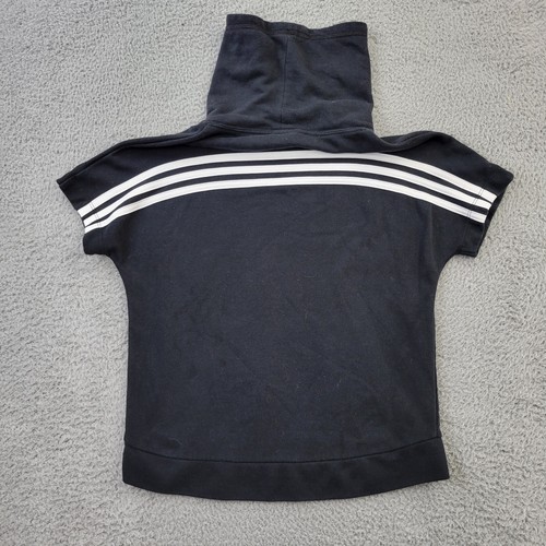 Adidas Sweatshirt Girls XL 16 Mock Neck Black Pockets Short Sleeve - Picture 2 of 9