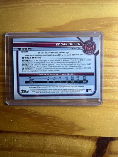 Edgar Quero 2022 1st Bowman Chrome Refractor Auto /499 CPA-EQ - Bild 2 von 2