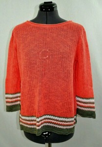 Tommy-Bahama-Women-039-s-Sweater-Linen-Crochet-Orange-Long-Sleeve-Crew-Neck-Knit-M
