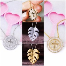 925 Silver Filled,Gold Women Necklace Pendant Cubic Zircon Engagement Jewelry