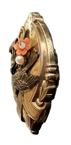 antike ausgefallene Biedermeier Schaumgold Brosche mit Vogel Motiv (k10) - Bild 8 von 12