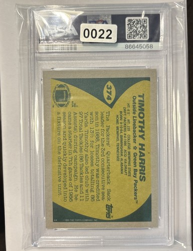 Topps #374 1989 Tim Harris Packers PSA 10 💎💎 gema como nuevo  - Imagen 2 de 2