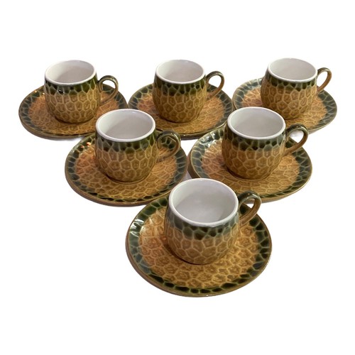 6 Person Set Honeycomb Textured Y STONEWARE Japan Barrel Cups & Saucers 200ml - Picture 5 of 13