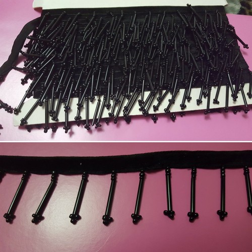 1 yard velvet lace trim with bugle beads and seed beads Black 4cm wide - Picture 6 of 12