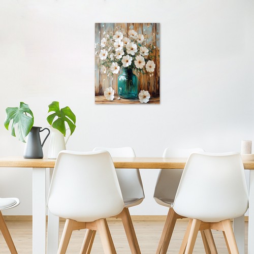 Arte de pared abstracto acuarela hoja verde flor blanca para baño sala de estar - Imagen 14 de 15