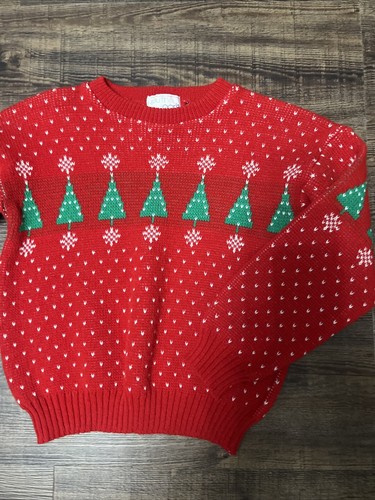 80’s Youth Park “Ugly “ Christmas Sweater Tree Red Size 6 Medium NOS - Picture 1 of 9