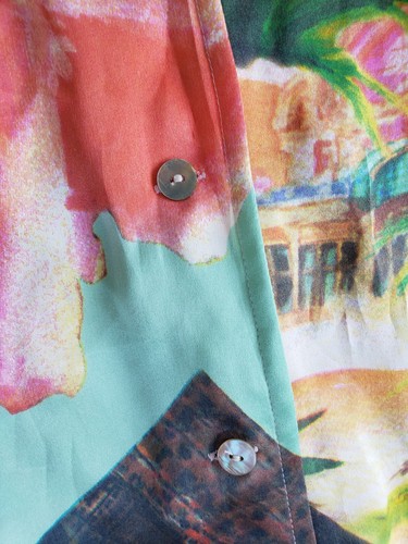 Silk Club M/L Tropical Artsy Blouse Shell Buttons Bright Resort Shirt - Picture 4 of 6