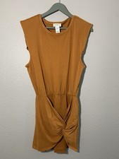 L*Space Jesse Amber Brown Mini Dress Padded Shoulder Faux Front Tie Sz XS