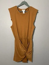 L*Space Jesse Amber Brown Mini Dress Padded Shoulder Faux Front Tie Sz XS