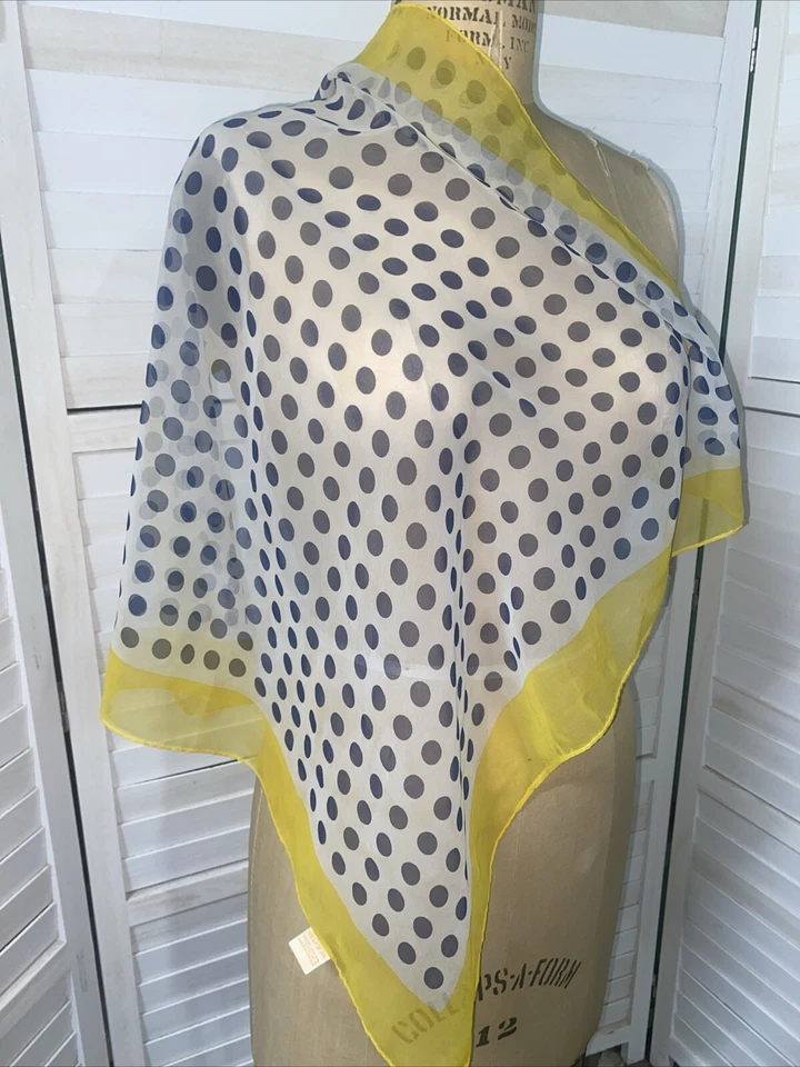 "Bufanda vintage Glentex amarilla a lunares 100 % poliéster Japón 26"" cuadrada" Foto 4 de 4