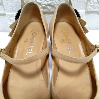 Chanel Camellia Pumps Coco Mark Bicolor Leather Size 36 US