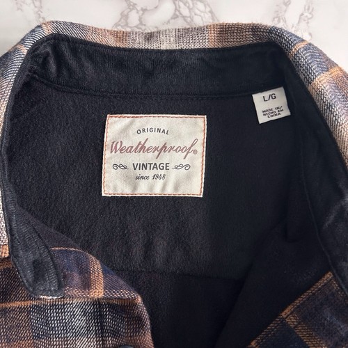 Men Flannel Shirt/Jacket Size Large Lined Brown Plaid Long Sleeve - Picture 4 of 12