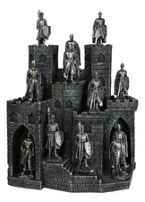 Medieval Castle Fortress Display Stand And 12 Mini Crusader Knights Figurine Set