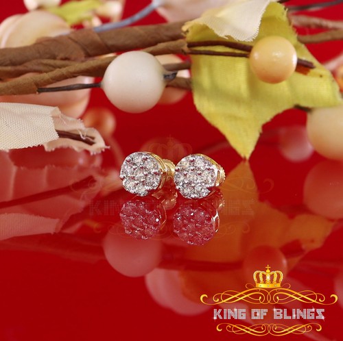 10K Real Yellow Gold with 0.75CT Real Diamond Men's/Women's Stud Round Earrings - Picture 2 of 12
