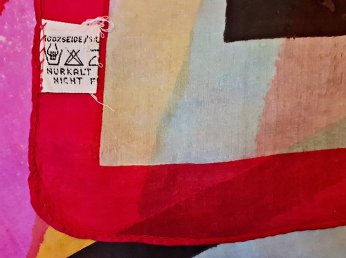 SCARF VINTAGE AUTHENTIC FLORAL ART CITRUC STRIPED FRAME CHIFFON SILK 41" SQUARE - Picture 4 of 4