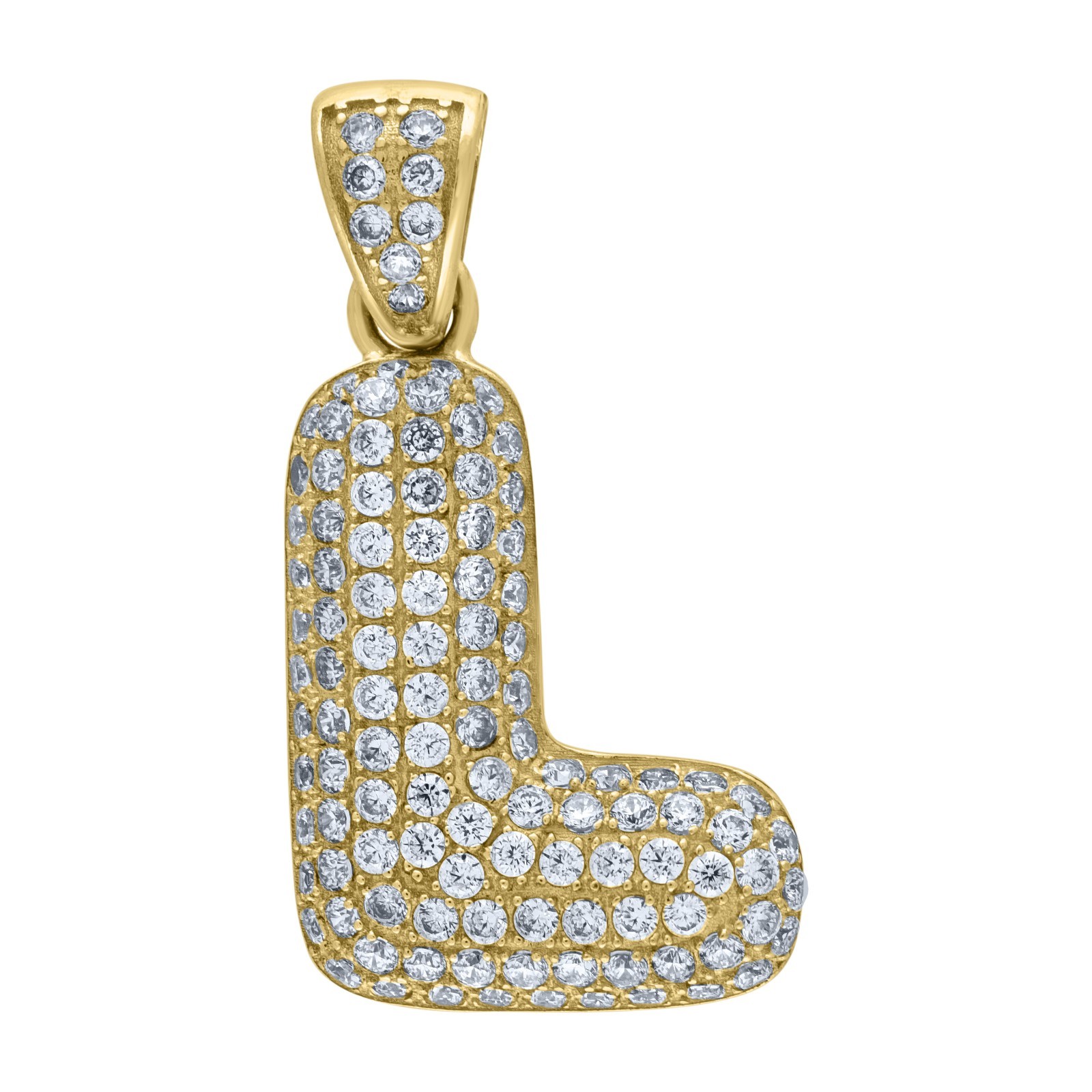 10kt Yellow gold Iced Out CZ Mens Womens Bubble Initial Letter L Charm Pendant 10kt Yellow gold Iced Out CZ Mens Womens Bubble Initial Letter L Charm Pendant