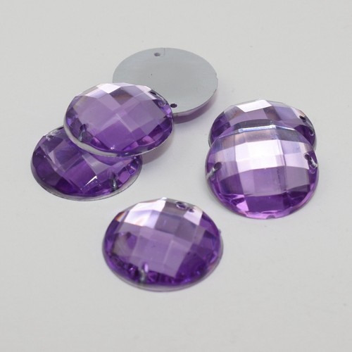 50 Purple Acrylic Flatback Sewing Rhinestone Round Button 18mm Sew on beads - Picture 2 of 8