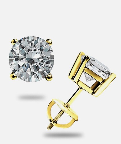 2.0 CT GRA MOISSANITE EARRINGS 14K SOLID YELLOW GOLD STUDS SCREW-BACK GREAT GIFT - Picture 2 of 3