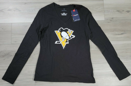 Pittsburgh Penguins T-Shirt Women's Small Black V-Neck Long Sleeve Fanatics New