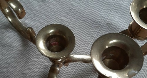 2 Vintage Brass Tabletop Candelabras for 8 Candles triangular shiny patina - Picture 9 of 9