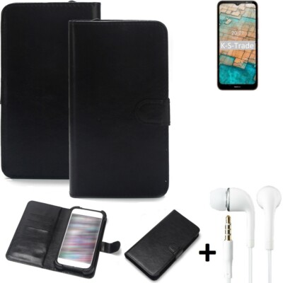 Schutz Hülle für Nokia C20 + earphones Wallet Case + Bumper schwarz Flipstyle 
