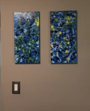 Original Abstract Acrylic Pour Painting On Canvas A Pair(Ready To Hang ) 20 X 10