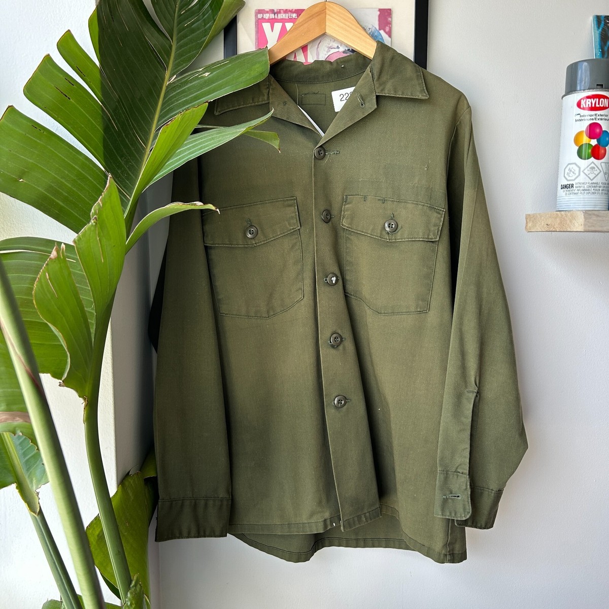 VINTAGE 60s 70s | U.S Military Fatigue OG 107 Button Down Shirt sz 