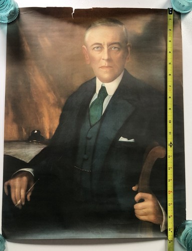 WWI Lithograph Poster President Woodrow Wilson Portrait Bryson Merchants Chicago - Picture 6 of 7