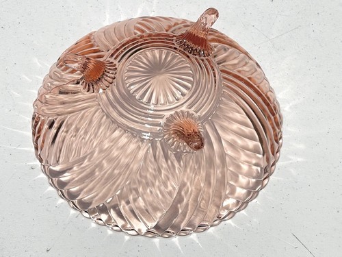 Rosa Depression Glasschale mit Fuß gerippt Servierschale - Bild 8 von 10