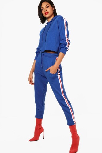 Boohoo Womens Bethany Athleisure Sports Tape Hooded Tracksuit Boohoo Womens Bethany Athleisure Sports Tape Hooded Tracksuit