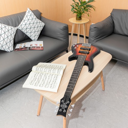 Glarry Full Size GIB 6 String H-H Pickup Electric Bass Guitar Bag Strap Sunset - Picture 13 of 24