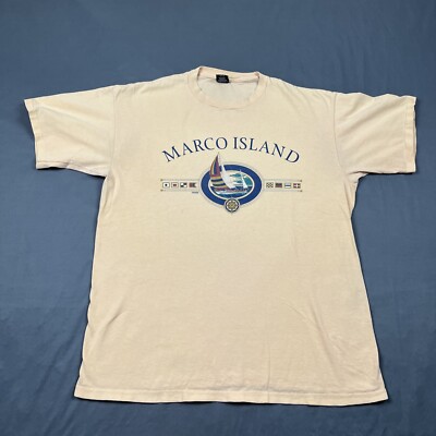 Vintage Marco Island Graphic Tee Yellow Single Stitch Souvenir VTG 90s Large
