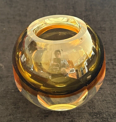 Cool MCM Brown Smoky Glass Faceted Candle Holder ~ Thick Heavy Glass - Picture 5 of 6