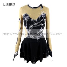Women Aldult Girl Customize Costume Competition Leotard Ice Skating Dress Black