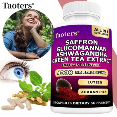 TAOTERS Saffron Supplements 4000mg with Lutein & Zeaxanthin - Mood & Vision Capsules