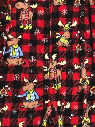 Damen Plüsch rot Elch Print Drop Seat Pyjama Schlafanzug Union Anzug - Bild 2 von 3