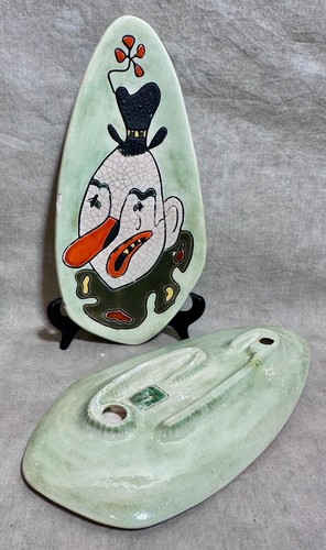 Vintage Pair Mid Century Modern Art Pottery Retro Clown Trays Bowl Plate Signed - Picture 4 of 12