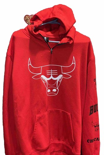 XL NBA Chicago Bulls RED HOODIE 1/4 Zip Pullover Sweatshirt Arm Graphics Mens - Picture 12 of 13