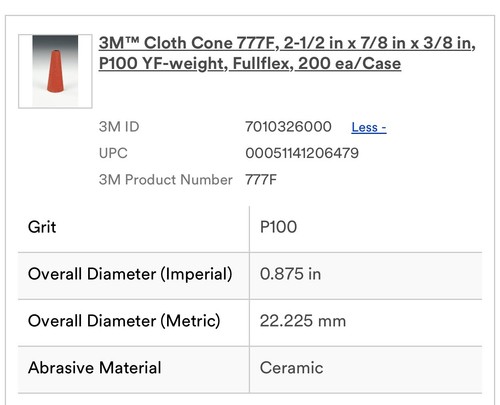 3M 777F Regalite Polycut R/B Cloth Sanding Cones, P100 Grit, QTY 200 - NOS - Picture 3 of 4