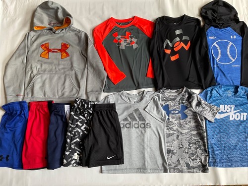 Lot Of 12 Boys Clothes Under Armour, Nike, Adidas, Size 7, Hoodies Shorts Shirts - Picture 4 of 9