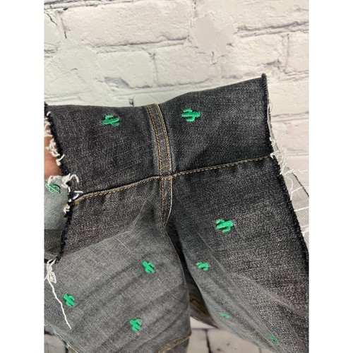 Pantaloncini Judy blu cactus ricamati orlo grezzo vita alta grigio denim taglia large - Foto 7 di 10
