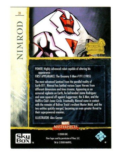 UPPER DECK MARVEL MASTERPIECES 3 2008 BASE CARD 31 NIMROD - Foto 2 di 3