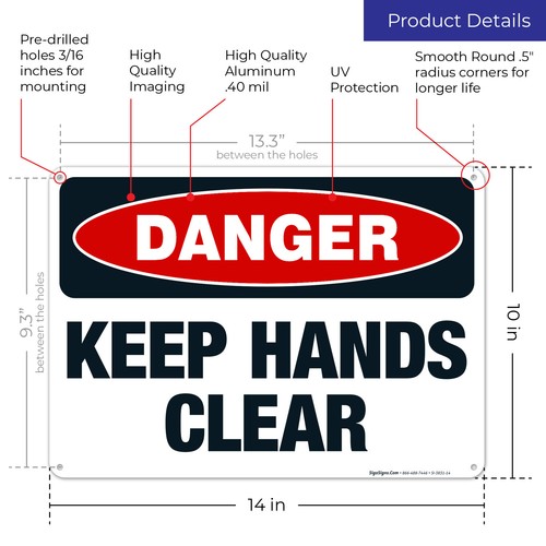 Keep Hands Clear Sign, OSHA Danger Sign, - Picture 12 of 86